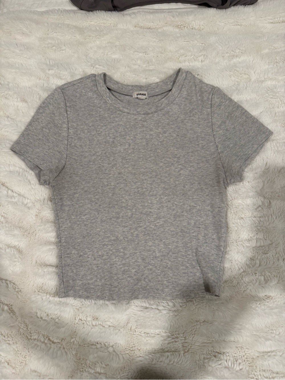 Garage Heather Gray Ribbed Short Sleeve Crop Top